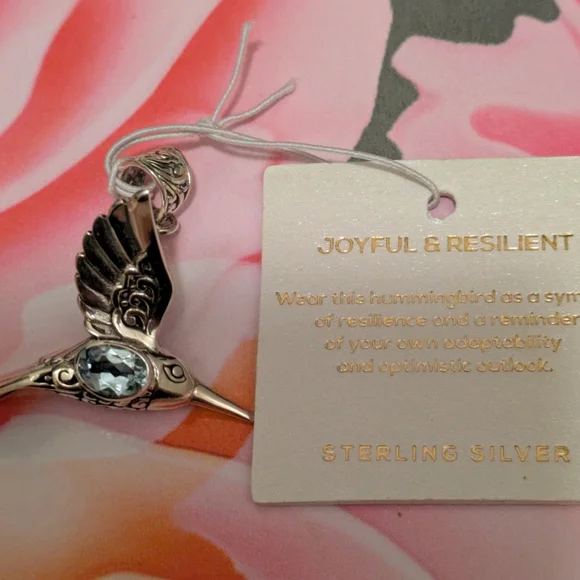 🪽🐦Sterling 3D Bali Style W/Blue Topaz Revisible Hummingbird Pendant 🐦🪽 - Picture 5 of 5